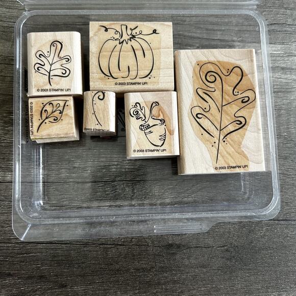 Vintage Stampin' Up Fall Whimsy Rubber Stamp‎ Set 2003 Autumn Leaves Pumpkin - Picture 1 of 10
